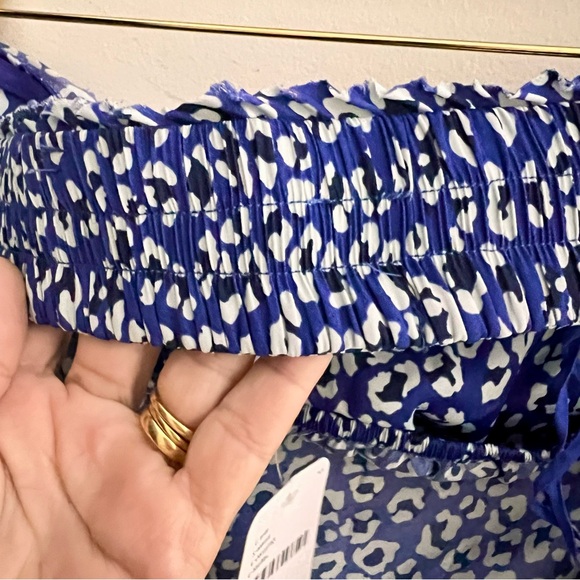 NWT Free People Take You Anywhere animal print Tube top strapless satin blue S - Picture 12 of 16